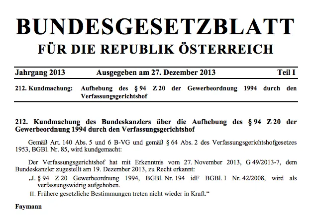 Berufsfotografen kein reglementiertes Gewerbe - Veröffentlichung im Bundesgesetzblatt