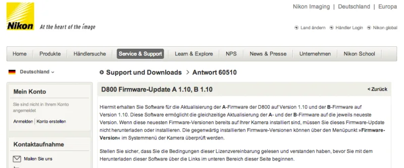 The good and the bad - Neue Firmware A 1.10, B 1.10 für die Nikon D800