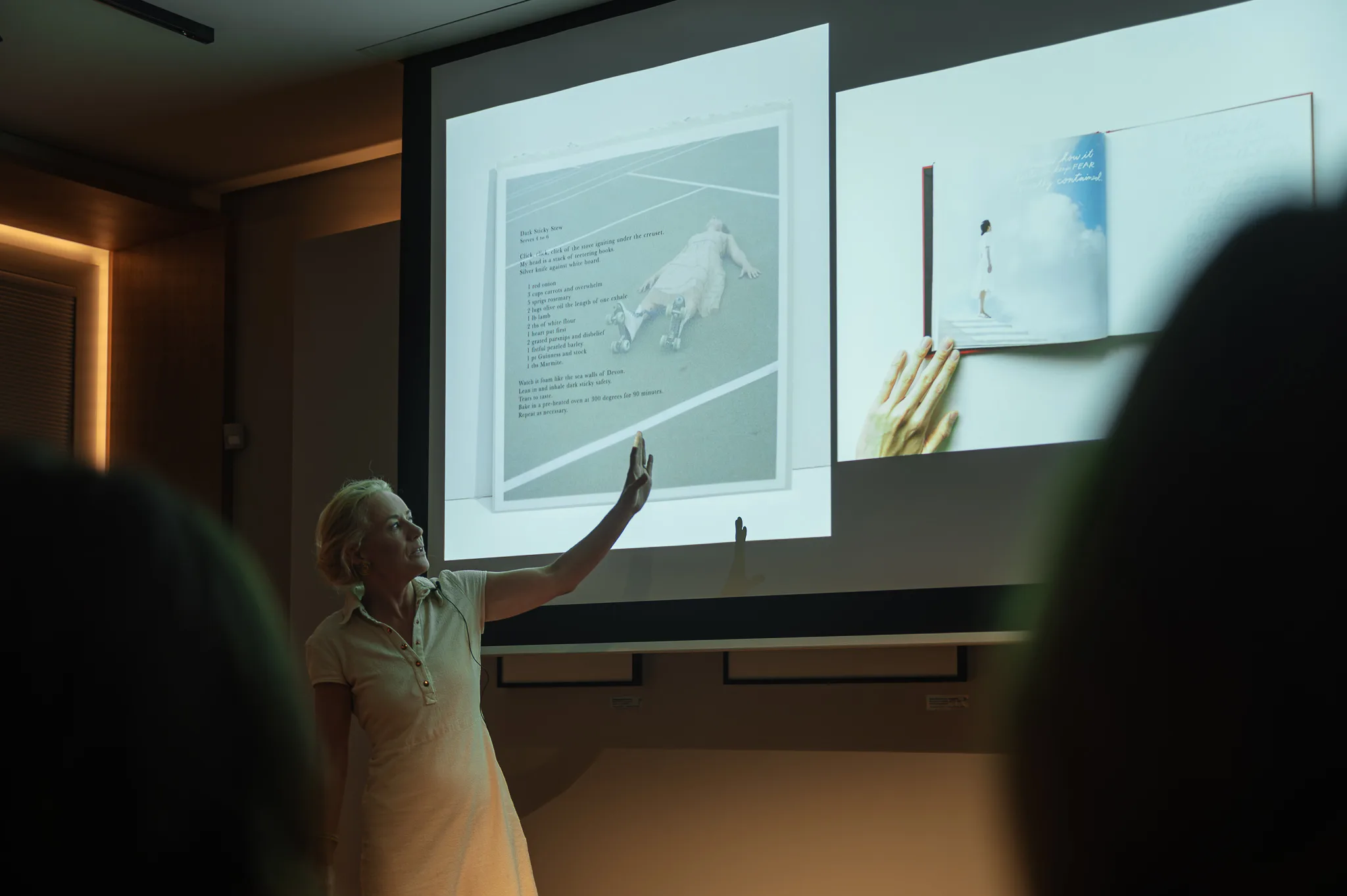 Cig Harvey showing book pages that combine her photographs with her writing, Leica Gallery Vienna, September 2026