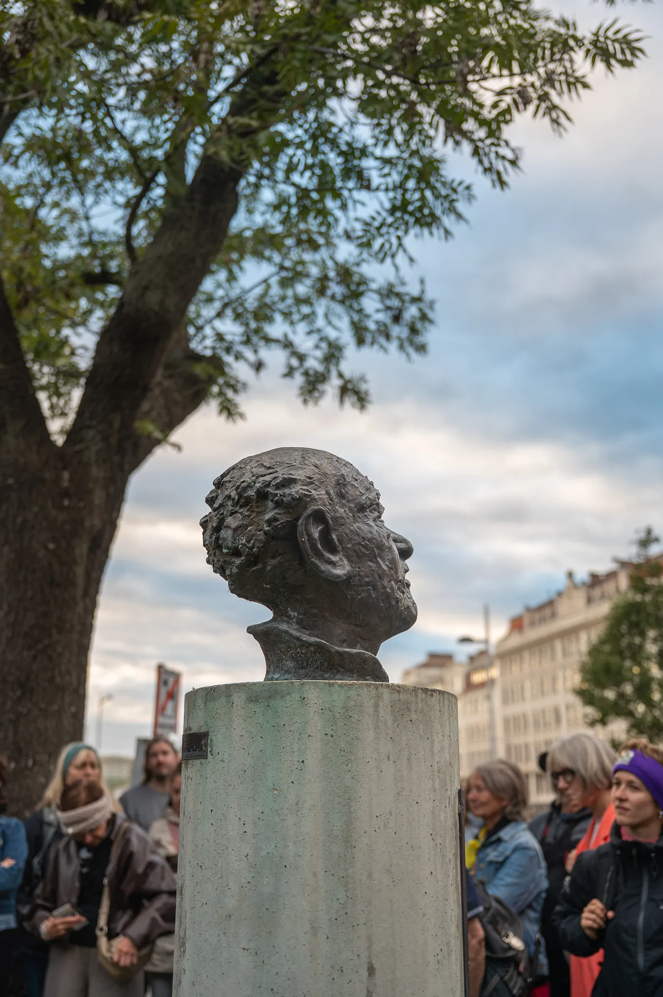 Kreisky bust against the evening sky, Kreisky Park, Vienna, 2026