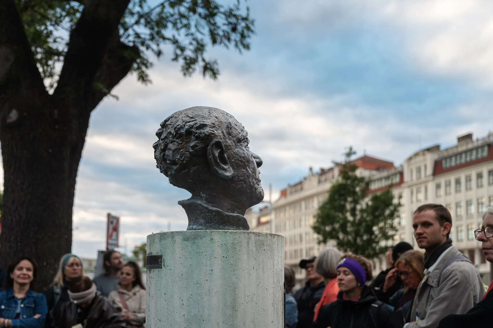 Listening at the Kreisky bust in Kreisky Park, “Bruno Kreisky on TOUR”, Vienna, 2026