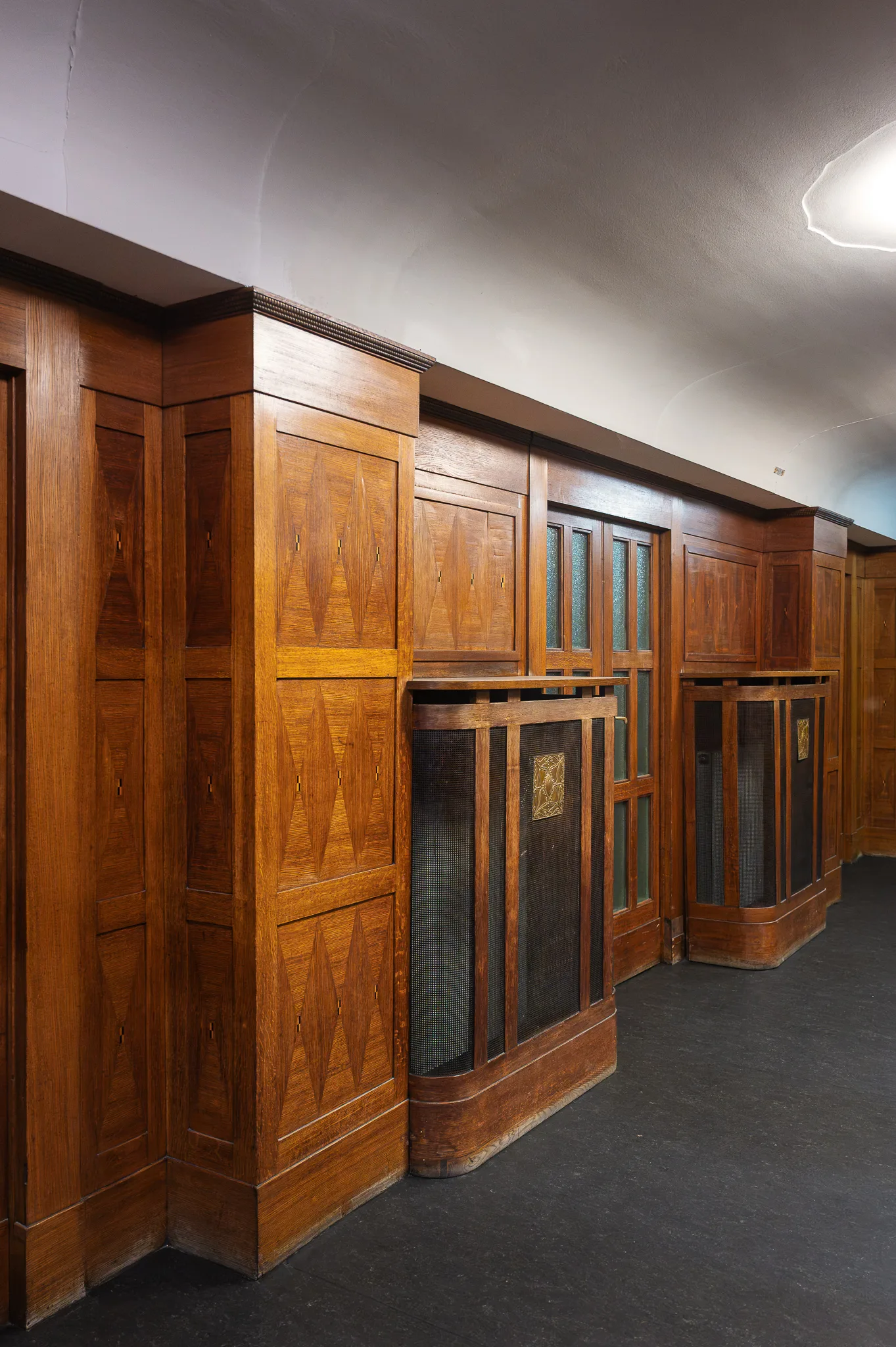 Wood-panelled corridor in the former Arbeiter-Zeitung building, Bruno Kreisky Archive, Vienna, 2026