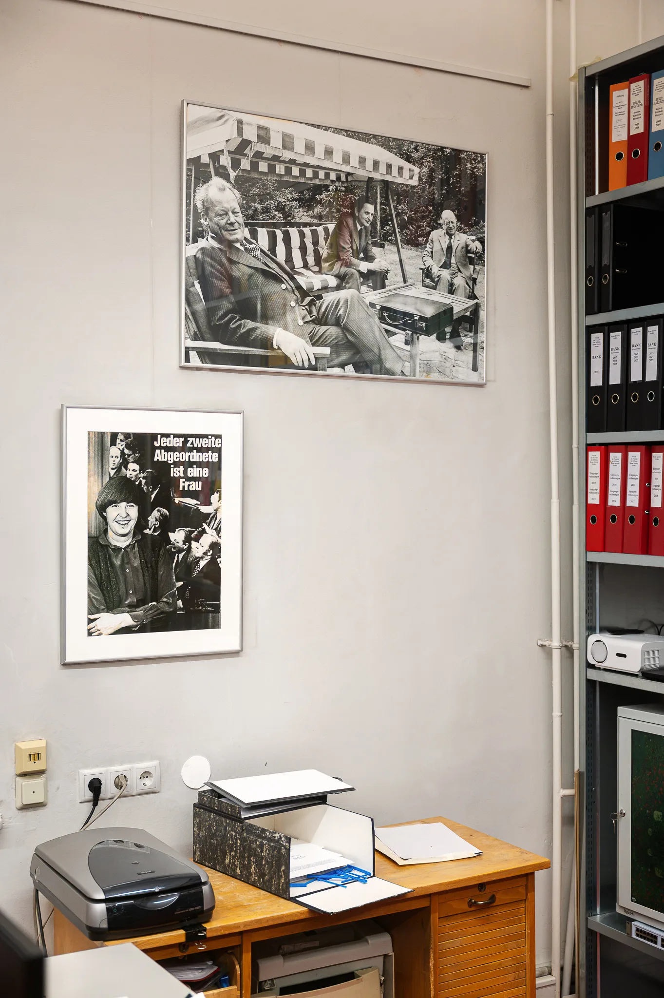 Office corner with photographs of Kreisky on the wall, Bruno Kreisky Archive, Vienna, 2026