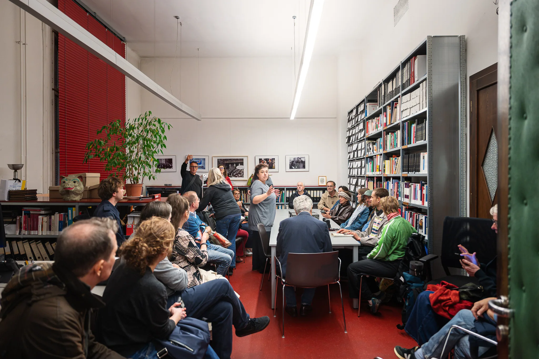 The group listening in the reading room, Bruno Kreisky Archive, Vienna, 2026