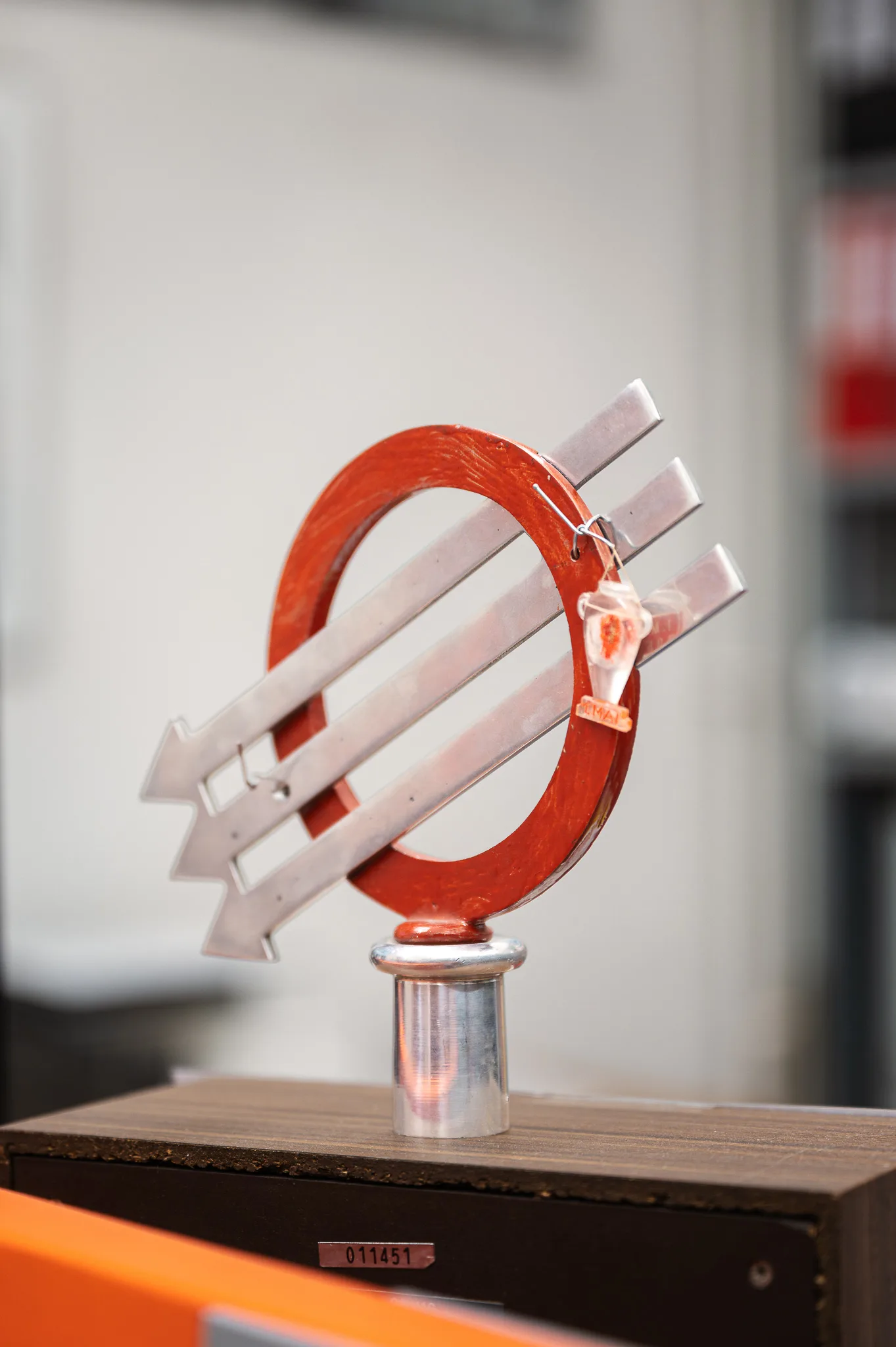 Three arrows sculpture on a cabinet, Bruno Kreisky Archive, Vienna, 2026