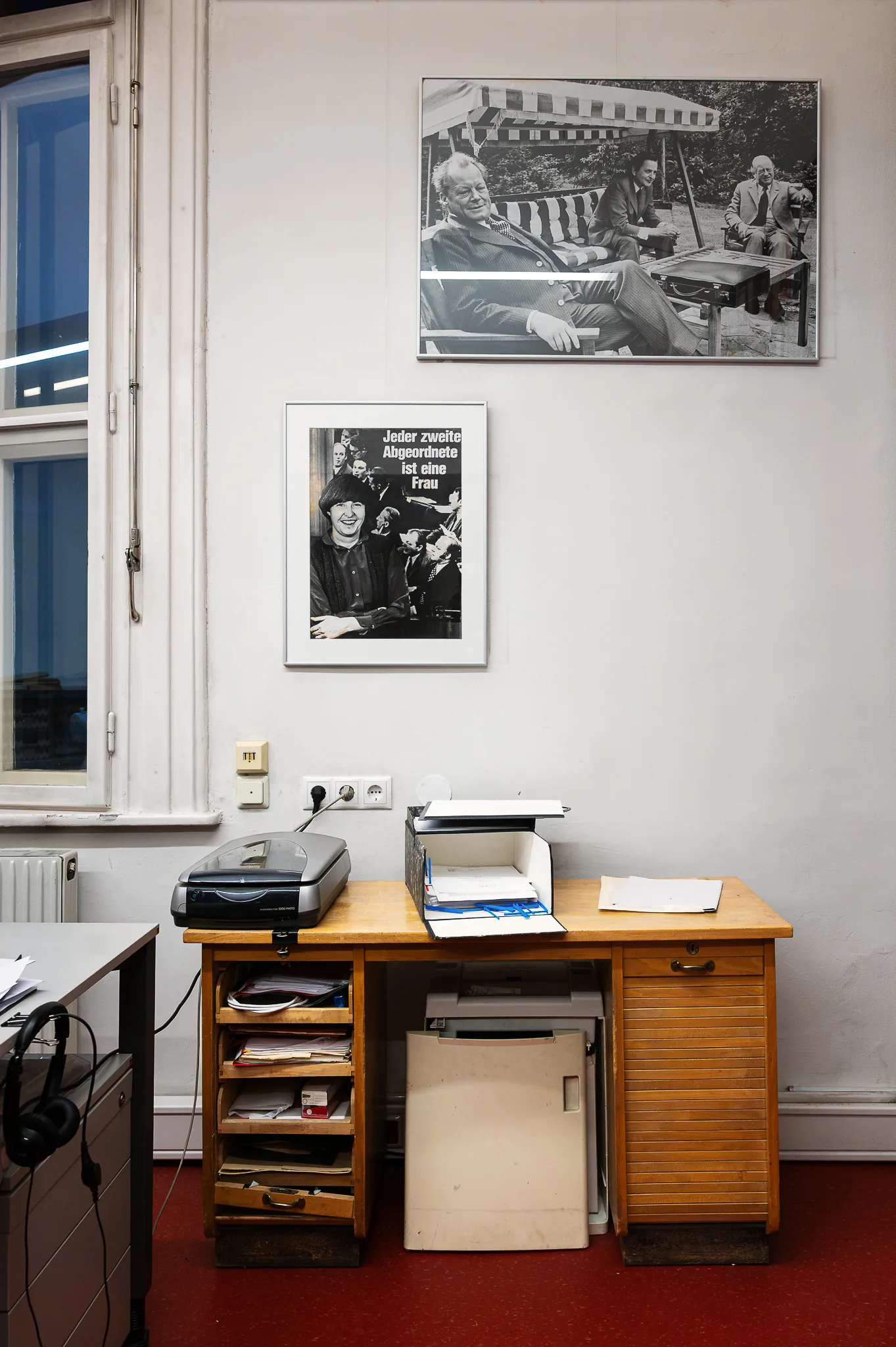 Desk with photographs of Kreisky above it, Bruno Kreisky Archive, Vienna, 2026