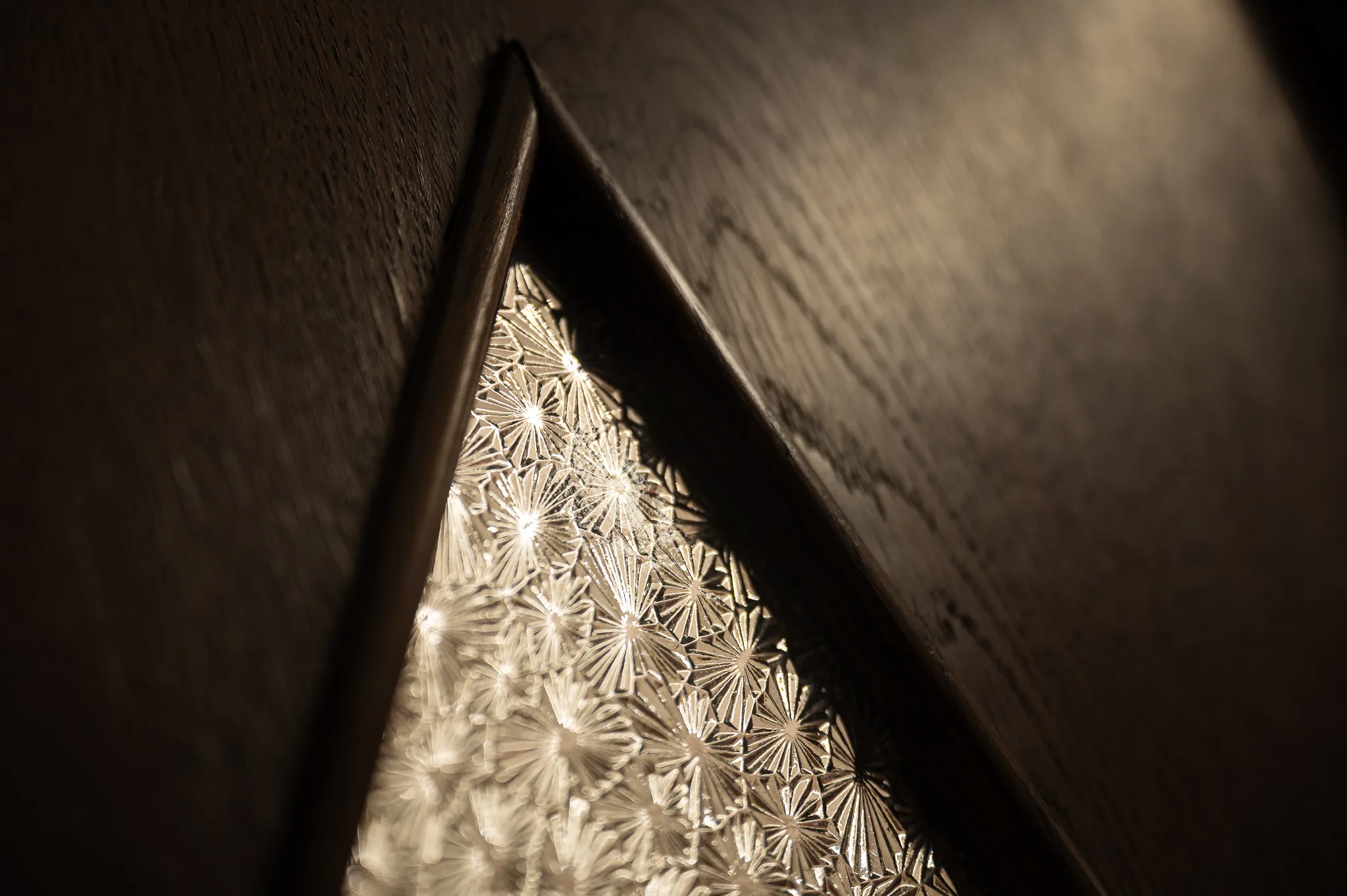 Diamond-shaped glass window in a wooden door, detail, Bruno Kreisky Archive, Vienna, 2026