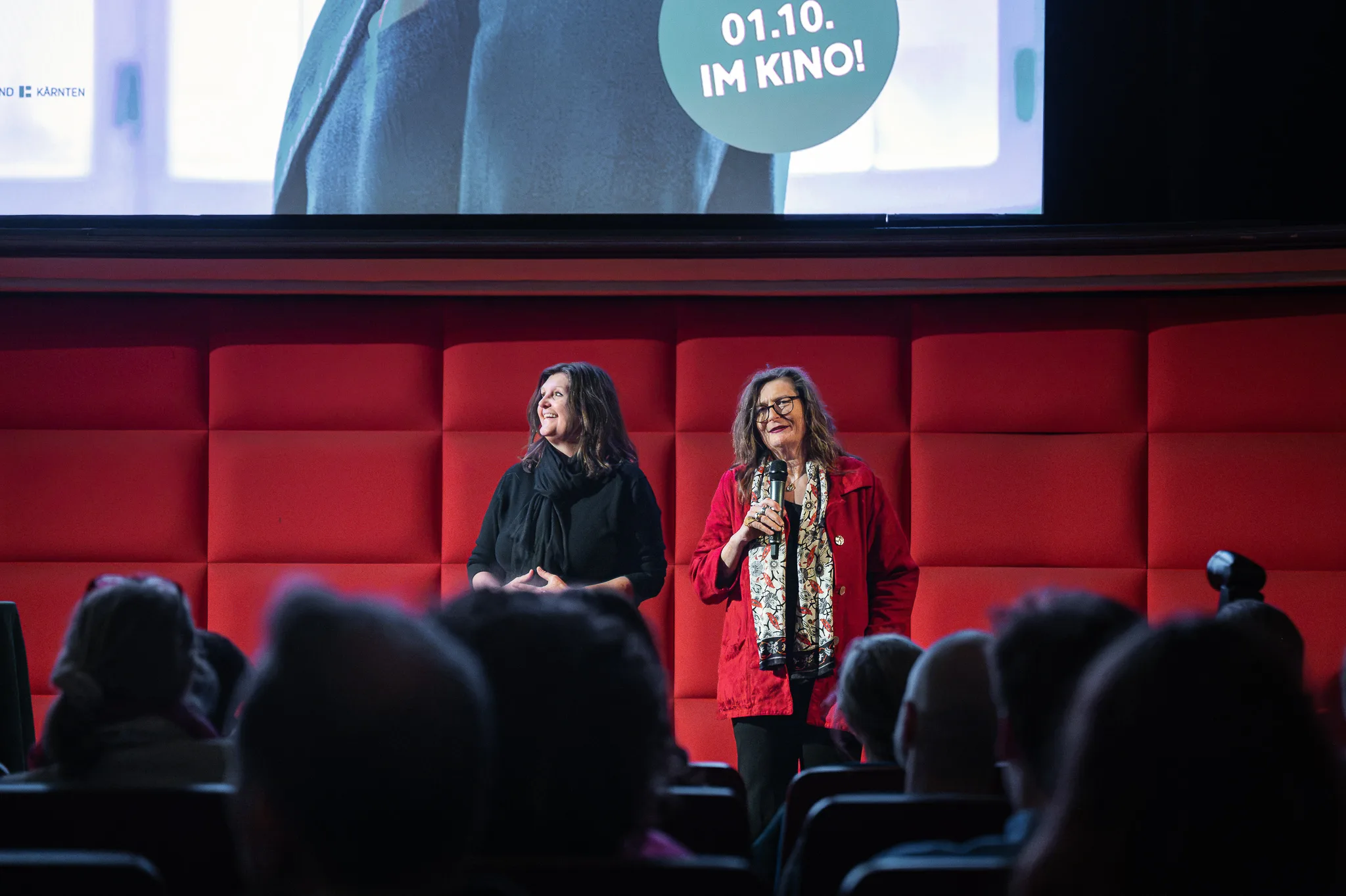 Sabine Kroissenbrunner (right) welcoming the audience before the screening, Preview of “Bruno – Der junge Kreisky”, Filmcasino, Vienna, 2026