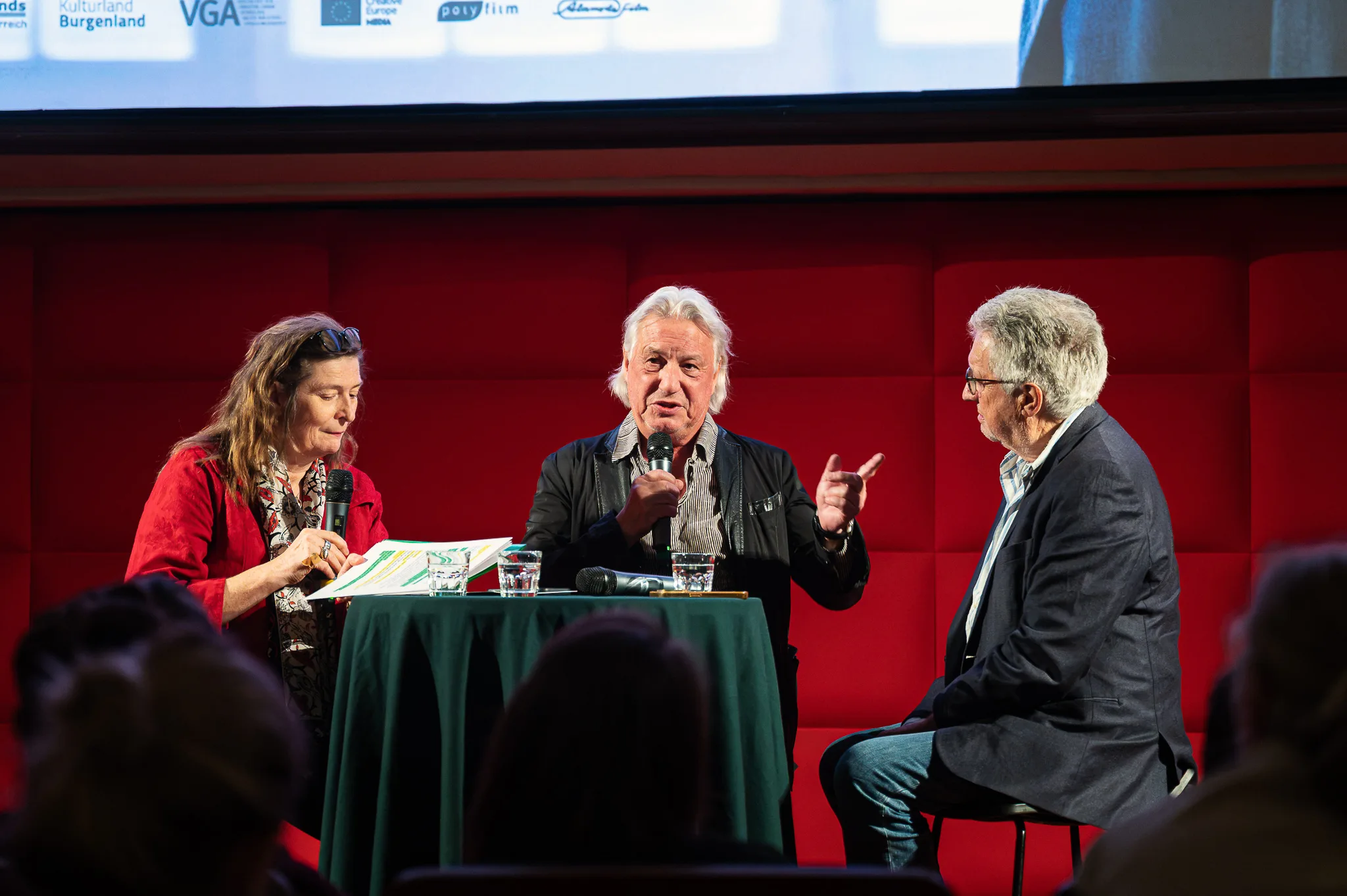 Sabine Kroissenbrunner, Harald Sicheritz and Wolfgang Petritsch at the green table, Preview of “Bruno – Der junge Kreisky”, Filmcasino, Vienna, 2026