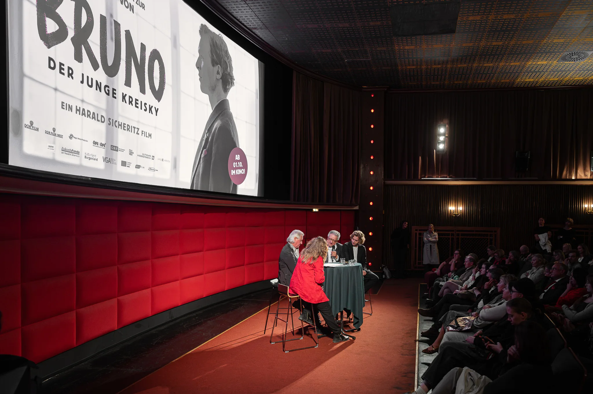 The panel below the screen, seen from the side, Preview of “Bruno – Der junge Kreisky”, Filmcasino, Vienna, 2026